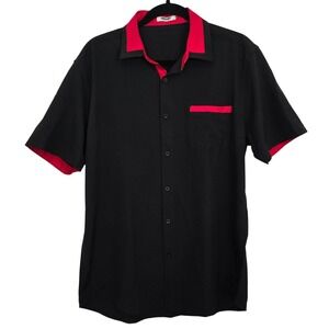 NWT Coofandy Mens Size M Bowling Shirt Black Red Two Tone Short Sleeve Button Up